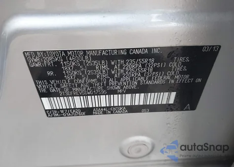 2013 Toyota Rav4 Limited z USA, uszkodzony, nr VIN 2T3DFREV5DW017595